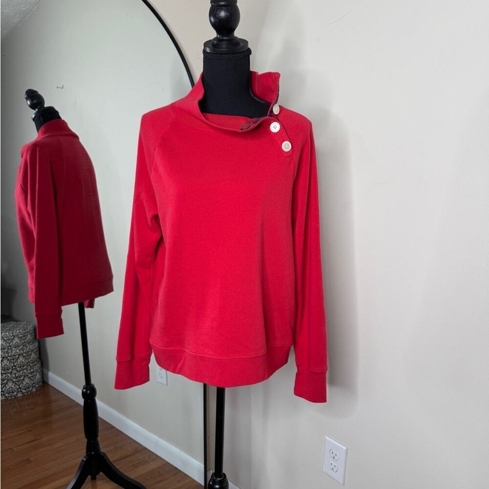 J. Crew Split Button Neck Flannel Lined Sweatshirt Red Size M